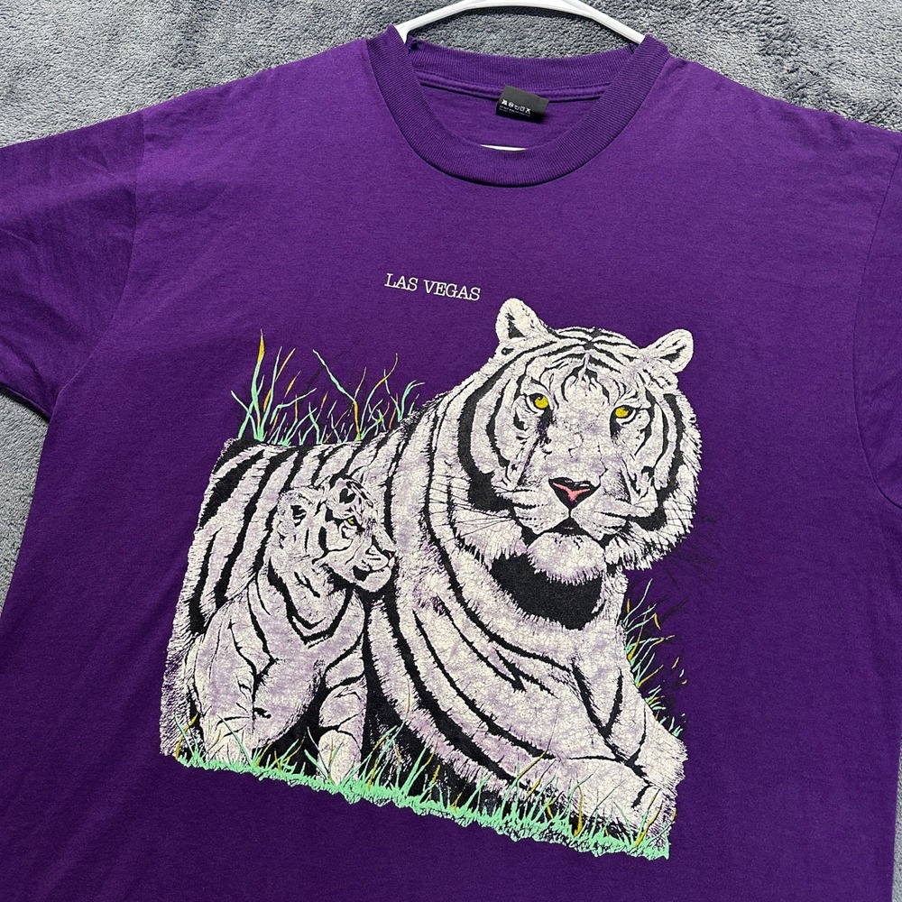 Vintage Screen Stars Las Vegas T Shirt Mens XL Purple White Tiger Single Stitch